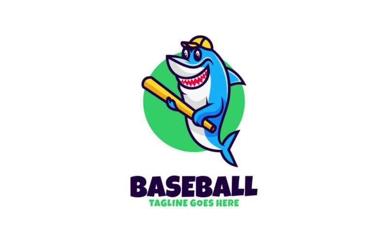 Logotipo de desenho animado do mascote do tubarão de beisebol