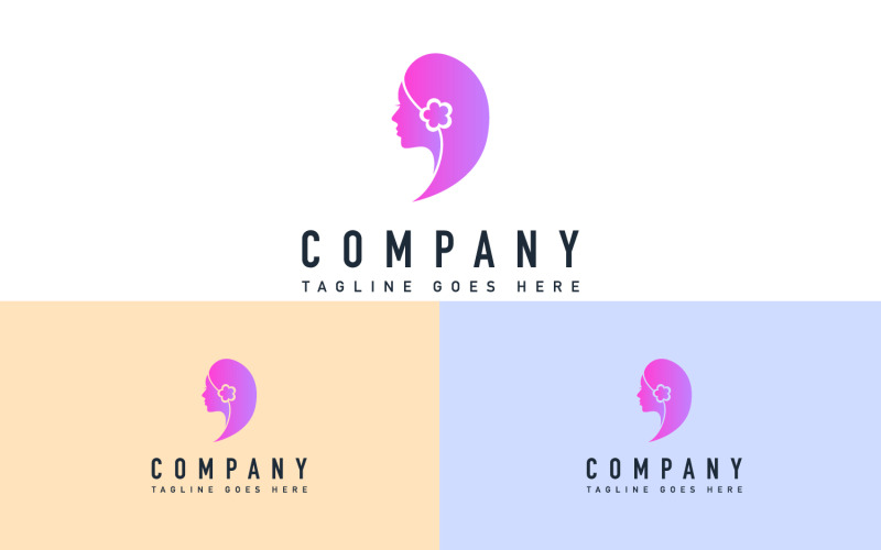 Mode - schoonheid Logo ontwerpsjabloon. Logo vrouw gezicht en kapsalon.