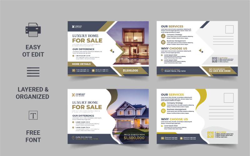 Modèle de carte postale de l'immobilier moderne, immobilier ou vente de maison eddm Carte postale