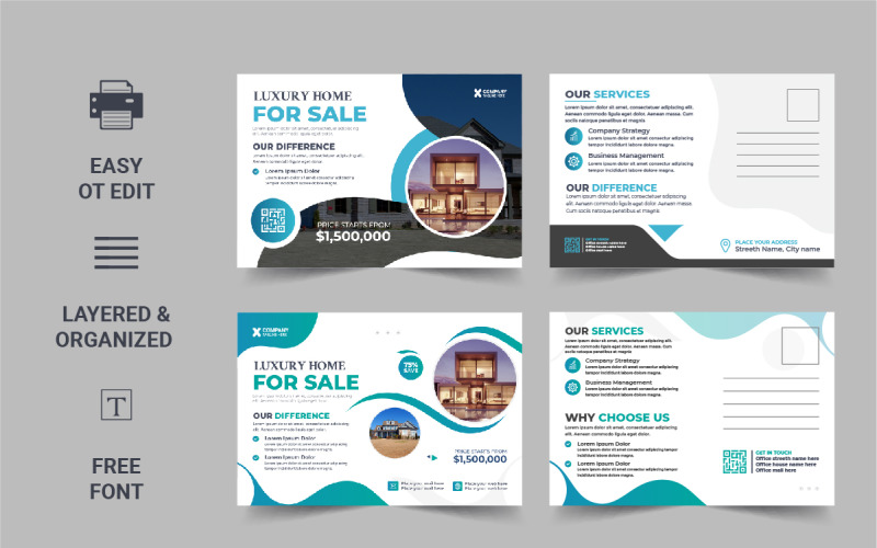 Modern Real Estate Postcard Template, Real Estate or home sale eddm Postcard Design