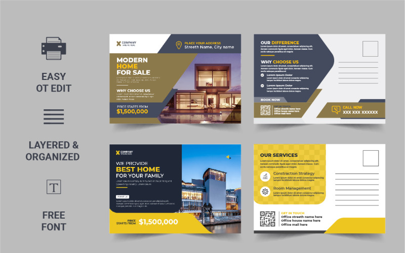 Real Estate Postcard Template, Real Estate or home sale eddm Postcard Template