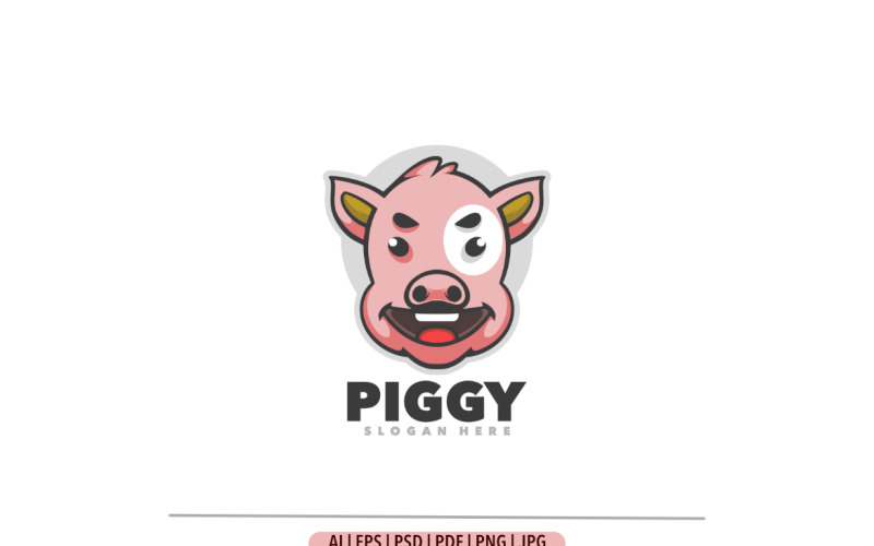 Diseño de logotipo de dibujos animados de cabeza de cerdo
