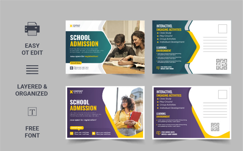 Iskolai felvételi képeslapsablon vagy Kids back to school Education eddm képeslapsablon