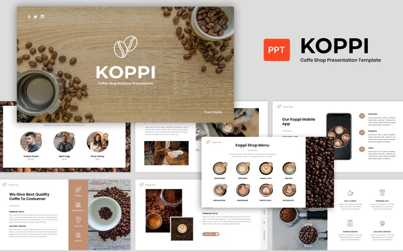Koppi - Coffeeshop Presentatie PowerPoint-sjabloon