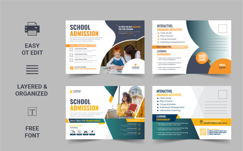 Modern school admission postcard template or Kids back to school education eddm postcard template