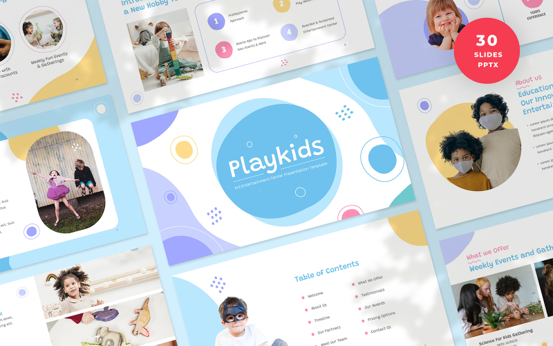 Playkids - Çocuk Eğlence Merkezi Sunumu PowerPoint Şablonu