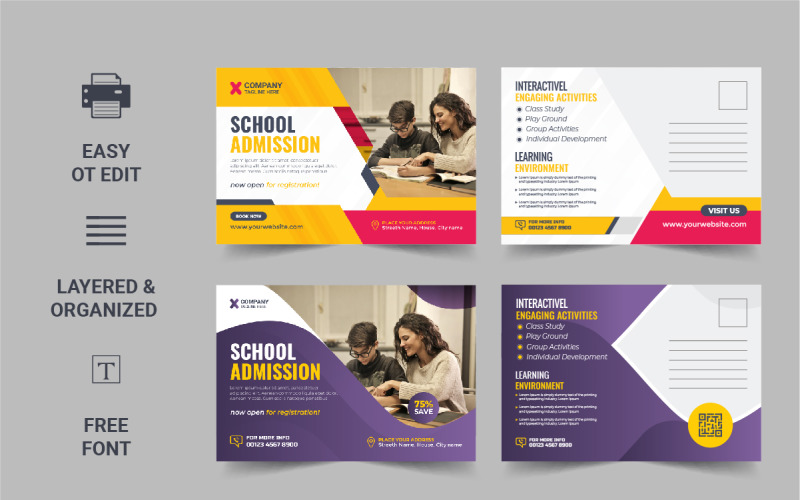 School admission postcard template or Kids back to school education ...