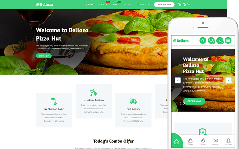 Bellaza - Modello di sito web e-commerce per pizza, fast food, ristorante