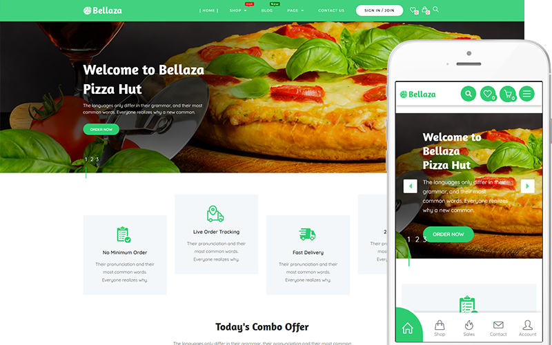 Bellaza - Plantilla de sitio web de comercio electrónico de pizza, comida rápida y restaurante