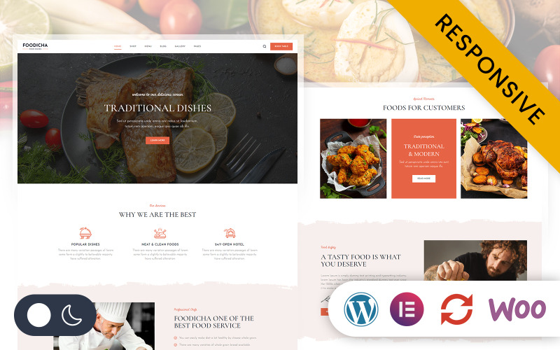 Foodicha - Ресторан морепродуктов Elementor Wordpress Responsive Theme