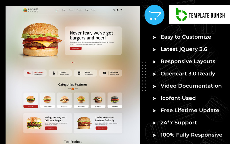 Любимый бургер — адаптивная тема OpenCart для электронной коммерции
