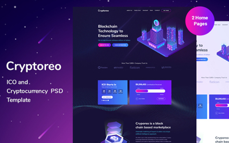 Cryptoreo - ICO 和加密货币 PSD 模板