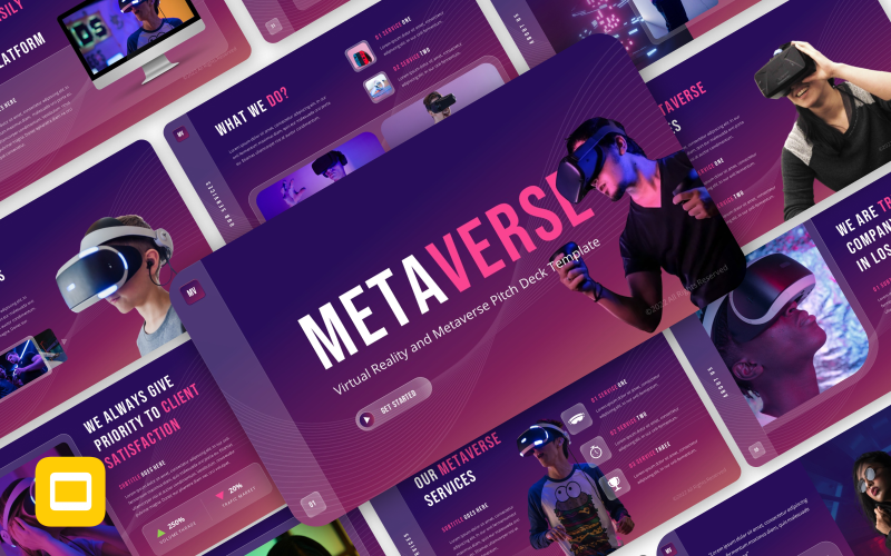 Metaverse - Modèle de diapositives Google pour la réalité virtuelle Glassmorphism et Metaverse Pitch Deck