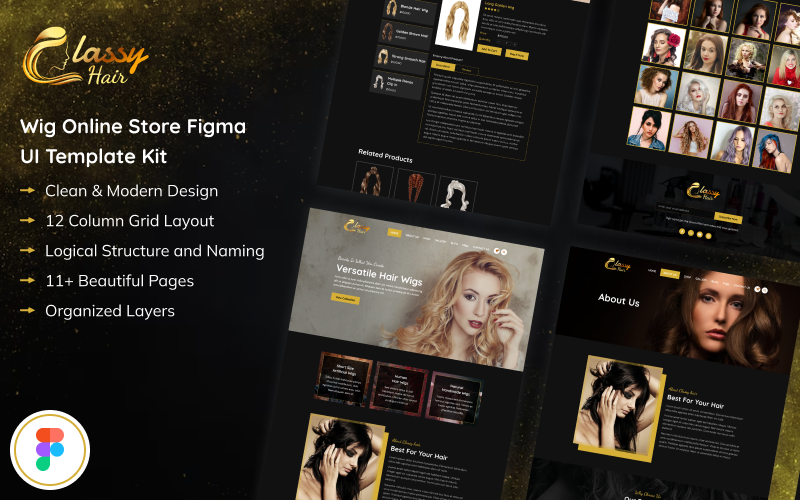 Stijlvol haar - Pruik online winkel Figma UI-sjabloonkit