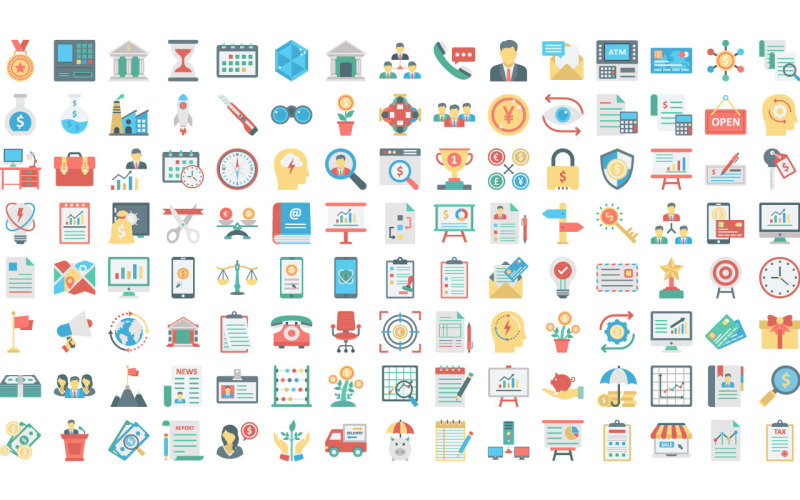 Zakelijke, financiële en opstarten kleur vector iconen