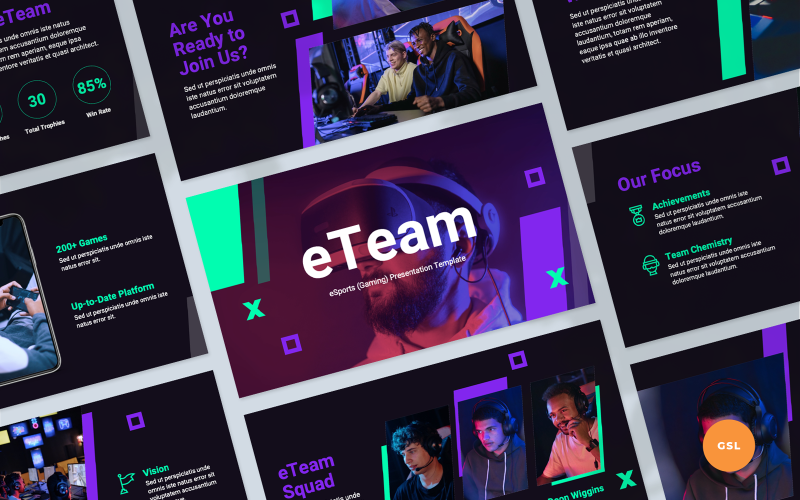 ETeam - Modelo de Apresentação de eSports (Jogos) Google Slides