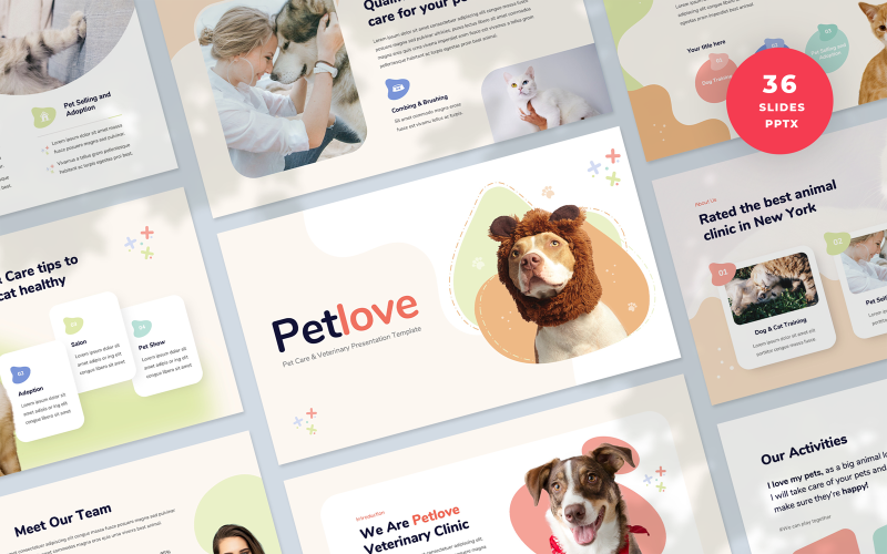 Petlove - Opieka nad zwierzętami i prezentacja weterynaryjna Szablon programu PowerPoint