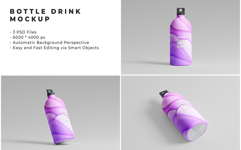 Мокапы для напитков в фиолетовых бутылках