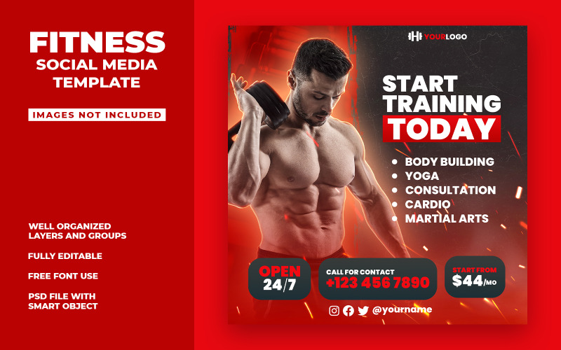 Siłownia fitness — szablon mediów społecznościowych