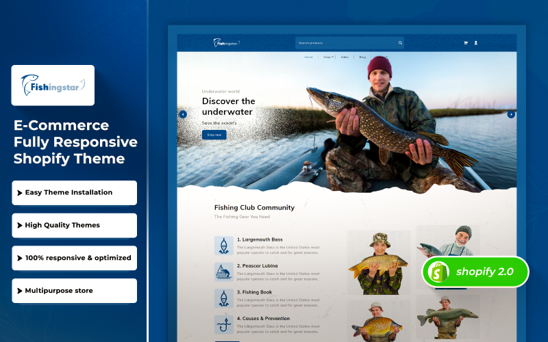 Fishingstar – багатоцільова преміальна тема для рибних інструментів Shopify 2.0