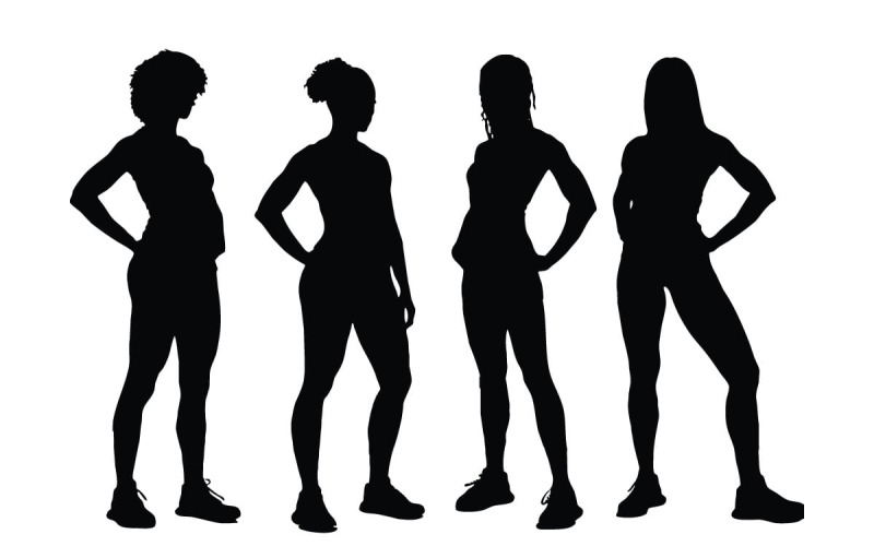 Meisje gymnast en bodybuilders silhouet