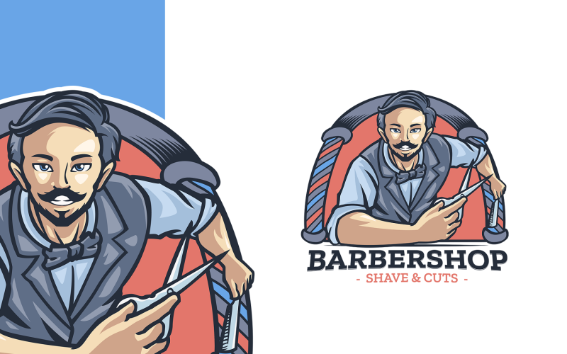 Modello di logo della mascotte del barbiere