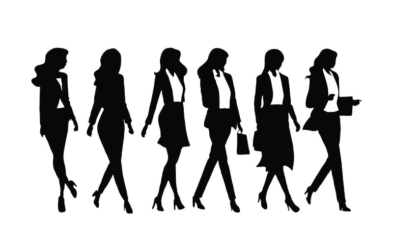 Modelo feminino e coleção de funcionários