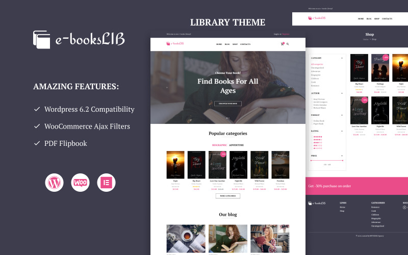 E-booksLib - Огляди книг і бібліотека Тема WooCommerce