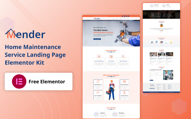 Mender - 家庭维护服务登陆页面 Elementor 套件
