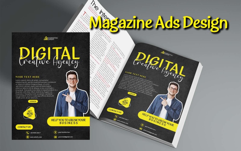 Návrh reklamy v časopise pro digitální kreativní agenturu