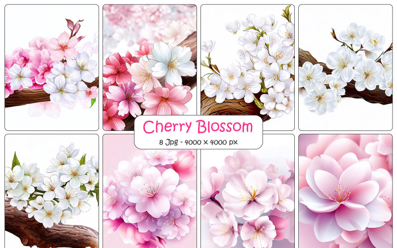 Realistisk körsbärsblommor bakgrund och digitalt papperspaket