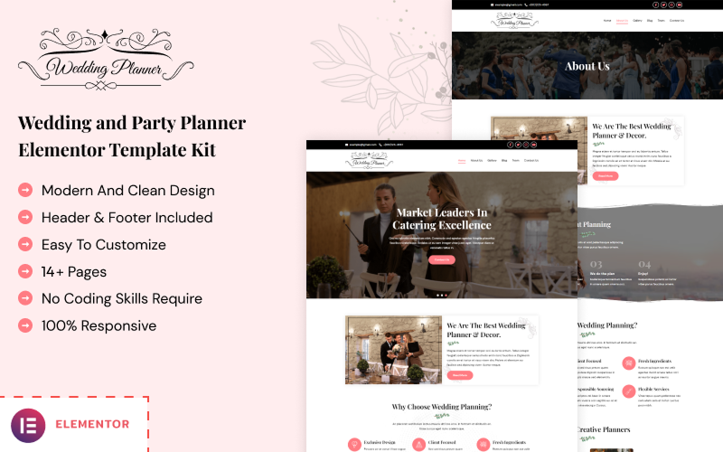 Kit de modèles Elementor pour organisateur de mariage et de fête
