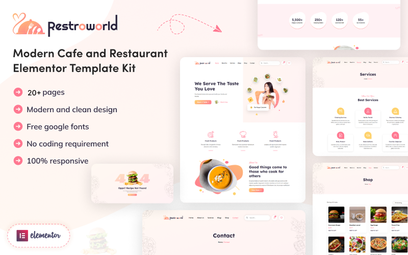 Restro World - Moderní kavárna a restaurace Elementor Template Kit