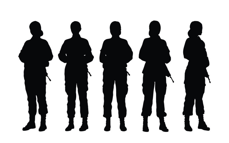 Woman infantry silhouette set vector