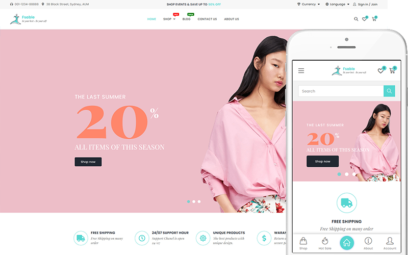 Fsable – téma pro módu a oblečení WooCommerce téma