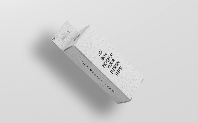 Maqueta de caja rectangular de tamaño mediano con colgador