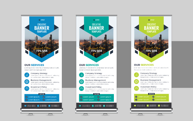 Corporate Roll Up Banner, X Banner, Standee, Pull Up Design Layout dla agencji reklamowej