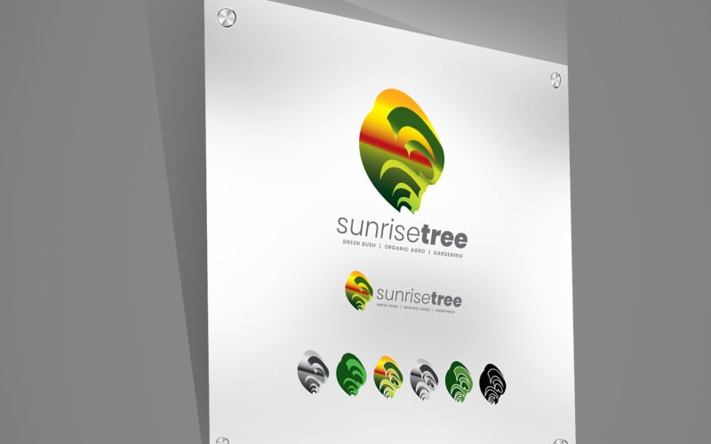 Ранкове сонце та логотип плантації зеленого дерева