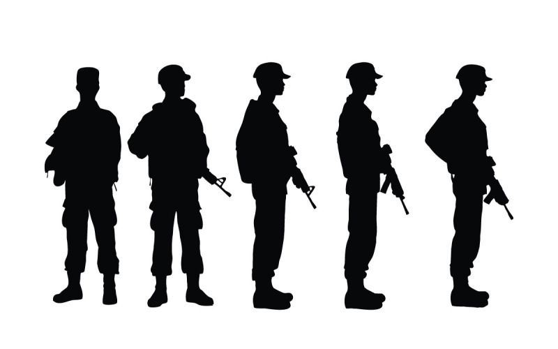 Conjunto de silueta de soldados de infantería vector