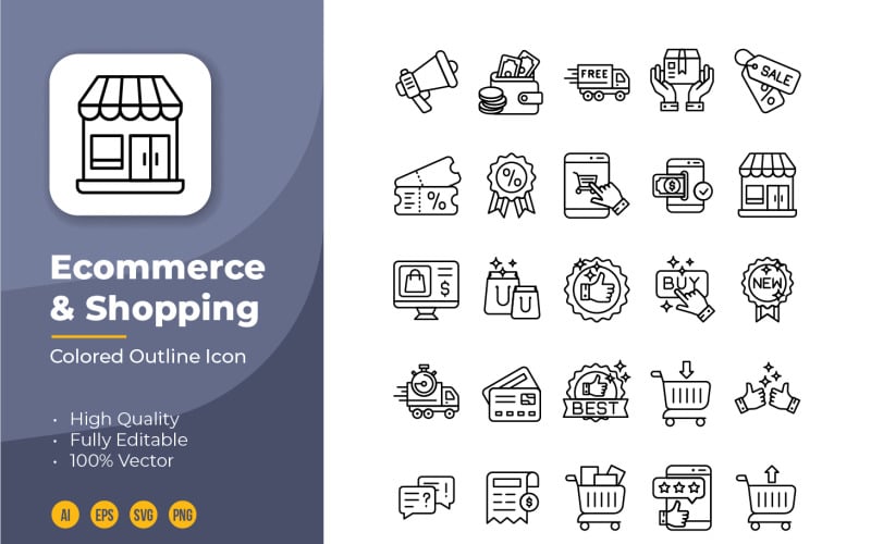 E-handel och shopping konturikon