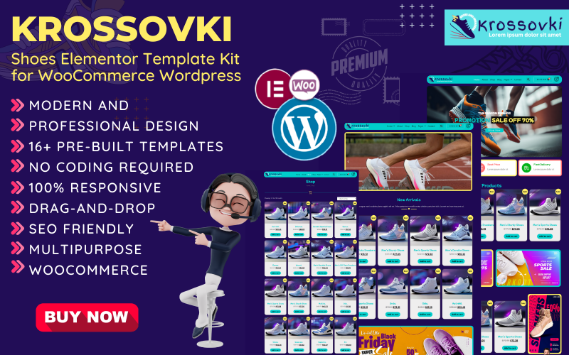 Кроссовки - Кроссовки, Спортивный магазин Набор шаблонов Woocommerce Elementor