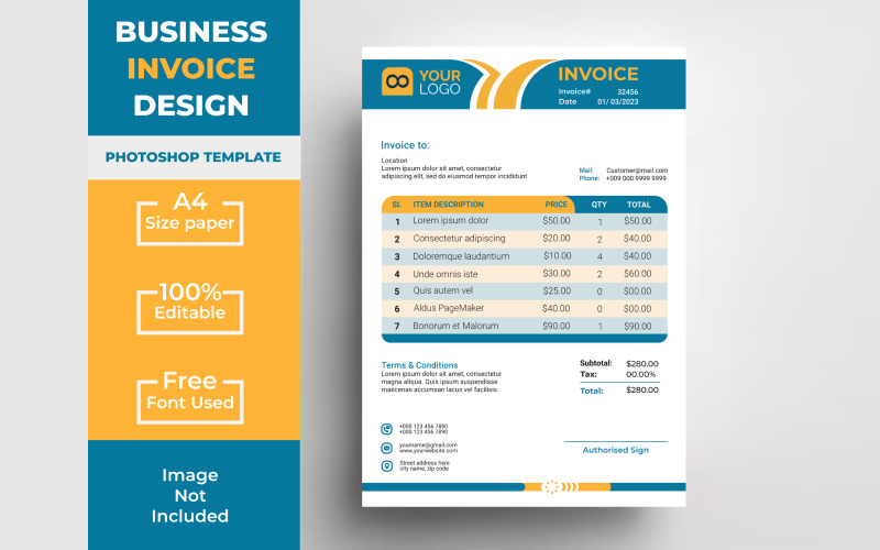 Sleek Corporate Invoice PSD Template: Zjednodušte svůj fakturační proces stylově!