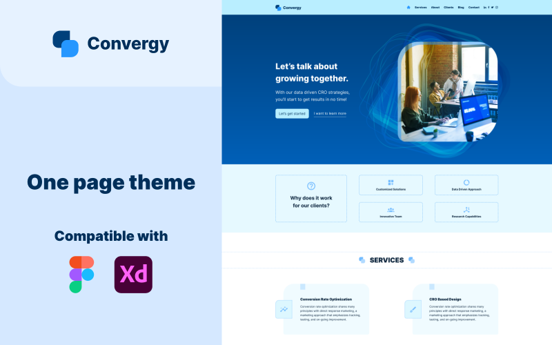 Convergy Websitesjabloon met één pagina - Figma & XD