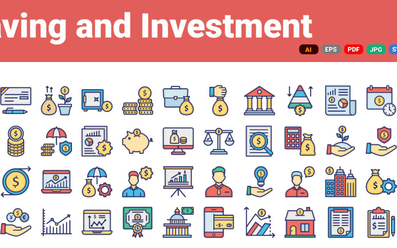 Icônes d'épargne et d'investissement | IA | EPS | SVG