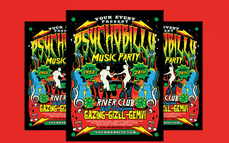 Музыкальный флаер Psychobilly Rockabilly