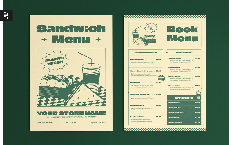 Tema Menu Tema Retrô do Menu Sanduíche #335149 - TemplateMonster