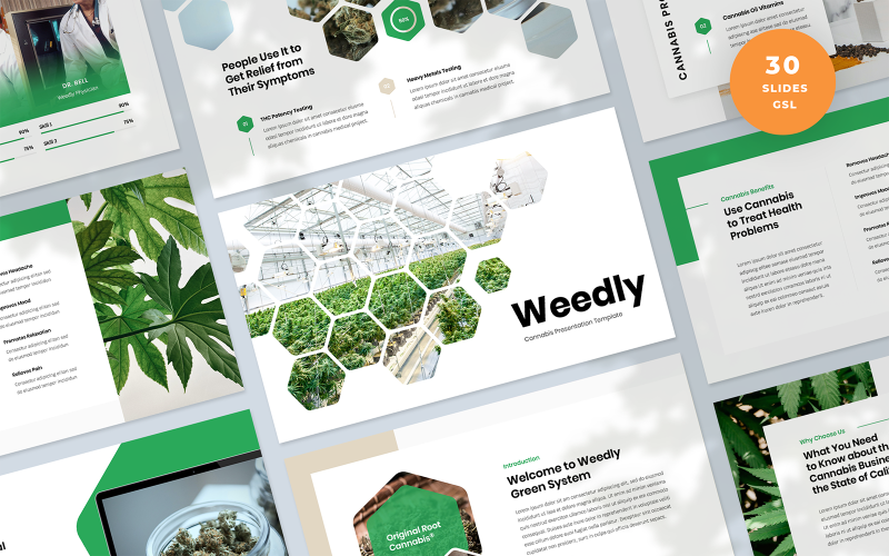 Weedly - Modelo de Apresentação de Cannabis para Google Slides