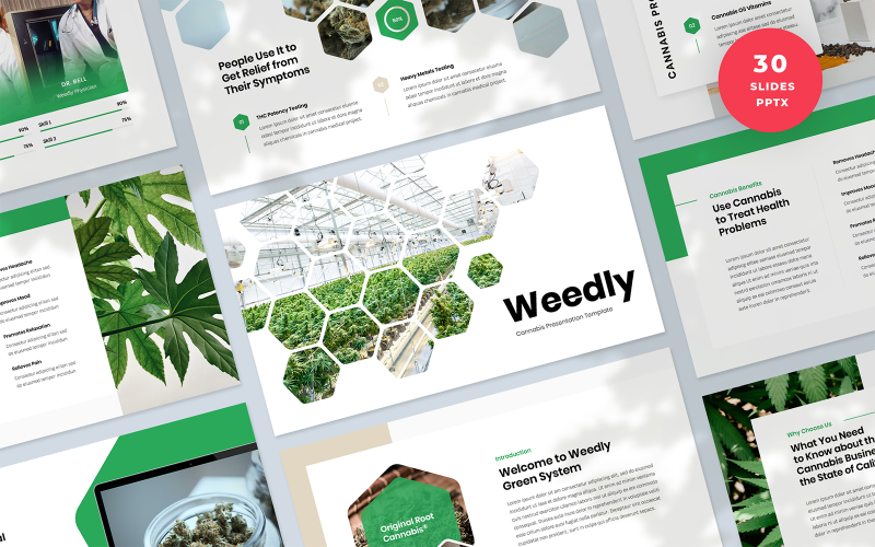 Weedly - PowerPoint-mallar för Cannabispresentation
