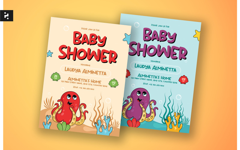 Baby Shower Meghívó Sea Octopus téma