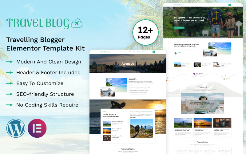 Blog de voyage - Kit de modèles Elementor Blogger itinérant